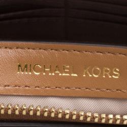 Pre Owned حقيبة حمالة معصم مايكل كورس دنيلا مخطط منتصف كبير جلد برتقالية/ بنية فاتحة