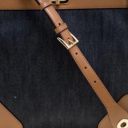 Pre Owned Michael Kors Navy Blue/Tan Denim and Leather large Sullivan North South Messenger Bag
