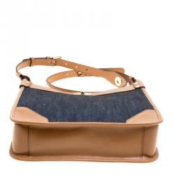 Pre Owned Michael Kors Navy Blue/Tan Denim and Leather large Sullivan North South Messenger Bag