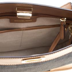Pre Owned Michael Kors Navy Blue/Tan Denim and Leather large Sullivan North South Messenger Bag