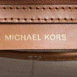Pre Owned Michael Kors Navy Blue/Tan Denim and Leather large Sullivan North South Messenger Bag