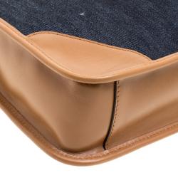 Pre Owned Michael Kors Navy Blue/Tan Denim and Leather large Sullivan North South Messenger Bag