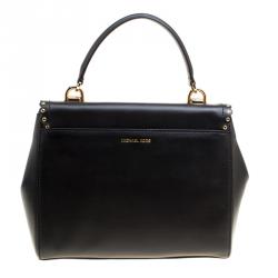 Pre Owned حقيبة مايكل كورس يد علوية افا متوسطة جلد سوداء