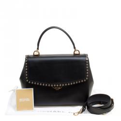 Pre Owned حقيبة مايكل كورس يد علوية افا متوسطة جلد سوداء