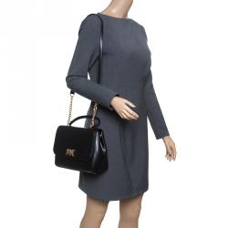 Pre Owned Michael Kors Black Leather Medium Mott Top Handle Satchel