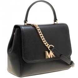 Pre Owned Michael Kors Black Leather Medium Mott Top Handle Satchel