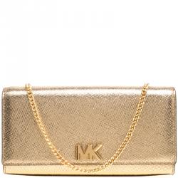 Michael Kors Light Gold Leather Mott East West Chain Clutch