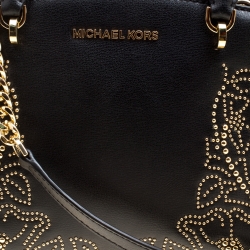Pre Owned Michael Kors Black Leather Small Ellis Studded Top Handle Bag