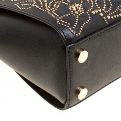 Pre Owned Michael Kors Black Leather Small Ellis Studded Top Handle Bag