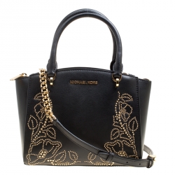 Pre Owned Michael Kors Black Leather Small Ellis Studded Top Handle Bag