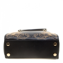 Pre Owned Michael Kors Black Leather Small Ellis Studded Top Handle Bag