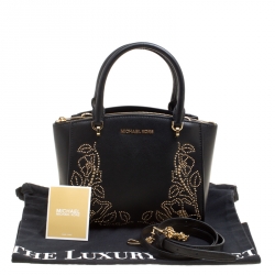 Pre Owned Michael Kors Black Leather Small Ellis Studded Top Handle Bag