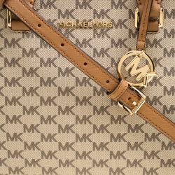 Pre Owned Michael Kors Beige/Brown Signature Coated Canvas Kellen Top Handle Bag