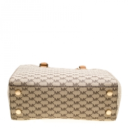Pre Owned Michael Kors Beige/Brown Signature Coated Canvas Kellen Top Handle Bag