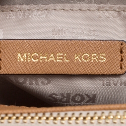 Pre Owned Michael Kors Beige/Brown Signature Coated Canvas Kellen Top Handle Bag