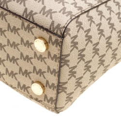 Pre Owned Michael Kors Beige/Brown Signature Coated Canvas Kellen Top Handle Bag