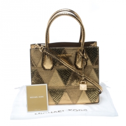 Pre Owned حقيبة يد مايكل كورس مارسر باتش جلد منقوشة ذهبية