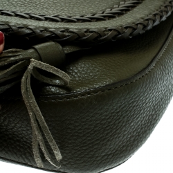 Pre Owned Michael Kors Olive Green Leather Moroccan Saddle Messenger Bag
