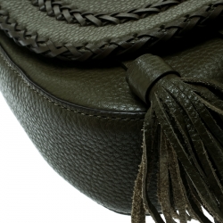 Pre Owned Michael Kors Olive Green Leather Moroccan Saddle Messenger Bag