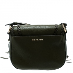 Pre Owned Michael Kors Olive Green Leather Moroccan Saddle Messenger Bag