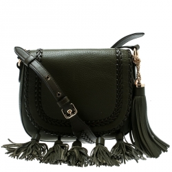 Pre Owned Michael Kors Olive Green Leather Moroccan Saddle Messenger Bag