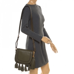Pre Owned Michael Kors Olive Green Leather Moroccan Saddle Messenger Bag