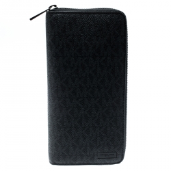 Pre Owned محفظة مايكل كورس ك انفاس أسود مقوى بالشعار سحاب محيط