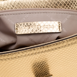 Pre Owned Michael Kors Gold Metallic Snakeskin Embossed Leather Small Tina Trunk Top Handle Bag