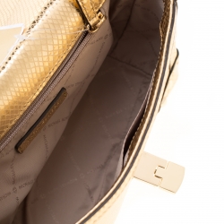 Pre Owned Michael Kors Gold Metallic Snakeskin Embossed Leather Small Tina Trunk Top Handle Bag