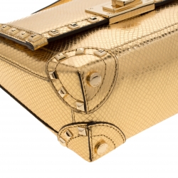 Pre Owned Michael Kors Gold Metallic Snakeskin Embossed Leather Small Tina Trunk Top Handle Bag