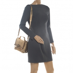 Pre Owned Michael Kors Gold Metallic Snakeskin Embossed Leather Small Tina Trunk Top Handle Bag