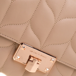 Pre Owned حقيبة كلاتش مايكل كورس بيتون كبيرة جلد بيج