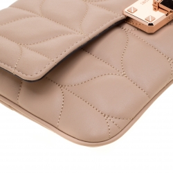 Pre Owned حقيبة كلاتش مايكل كورس بيتون كبيرة جلد بيج