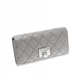 Pre Owned Micheal Kors Grey Quilted Leather Astrid Wallet