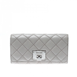 Pre Owned Micheal Kors Grey Quilted Leather Astrid Wallet
