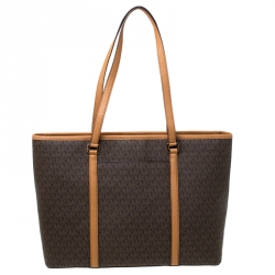 Pre Owned  حقيبة يد مايكل كورس سادي كانفاس مقوى بنية / بنية فاتحة كبيرة