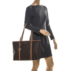 Pre Owned  حقيبة يد مايكل كورس سادي كانفاس مقوى بنية / بنية فاتحة كبيرة