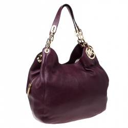 Pre Owned MICHAEL Michael Kors Plum Leather Fulton Shoulder Bag