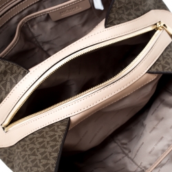 Pre Owned MICHAEL Michael Kors Brown Coated Canvas and Leather Signature Raven Tote 