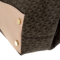 Pre Owned MICHAEL Michael Kors Brown Coated Canvas and Leather Signature Raven Tote 