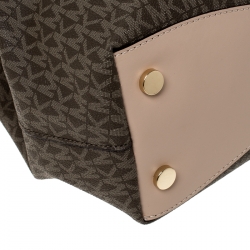 Pre Owned MICHAEL Michael Kors Brown Coated Canvas and Leather Signature Raven Tote 