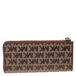 Pre Owned محفظة مايكل كورس بسحاب ملتف جلد وكانفاس بيج