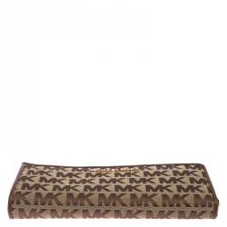 Pre Owned محفظة مايكل كورس بسحاب ملتف جلد وكانفاس بيج