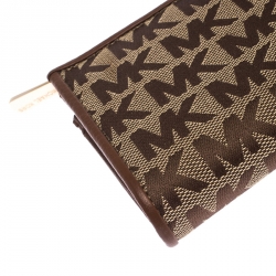 Pre Owned محفظة مايكل كورس بسحاب ملتف جلد وكانفاس بيج