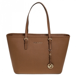 Pre Owned Michael Kors Brown Leather Medium Jet Set Travel Tote