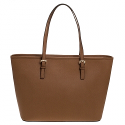 Pre Owned Michael Kors Brown Leather Medium Jet Set Travel Tote