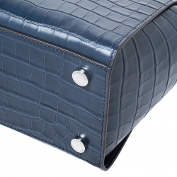 Pre Owned Michael Kors Navy Blue Crocodile Embossed Leather Selma Tote