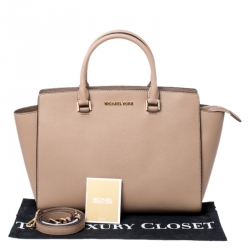 Pre Owned Michael Kors Beige Saffiano Leather Large Selma Tote