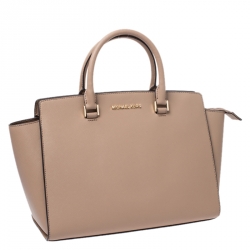 Pre Owned Michael Kors Beige Saffiano Leather Large Selma Tote