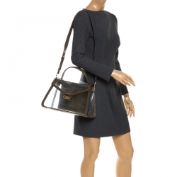 Pre Owned Michael Kors Clear/Olive Green PVC and Croc Embossed Leather Large Whitney Top Handle Bag